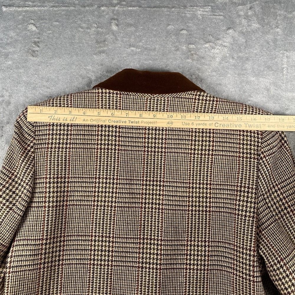 VTG Equestrian Blazer Womens 6P Brown Plaid Wool Blend Velvet Collar Preppy City - Picture 12 of 15